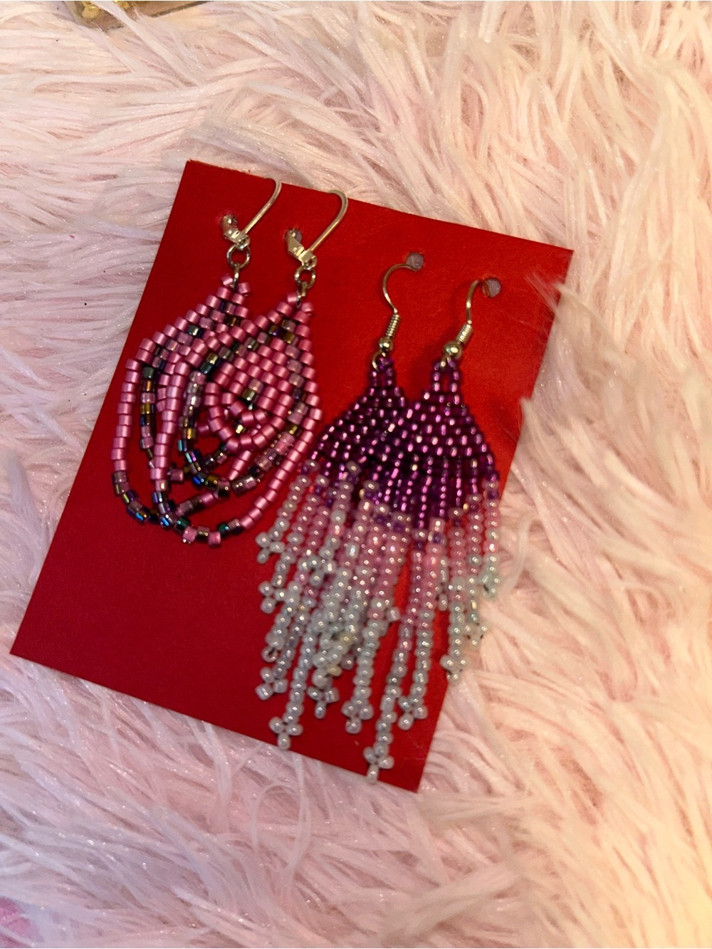 Pink Beaded Teardrop Earring set